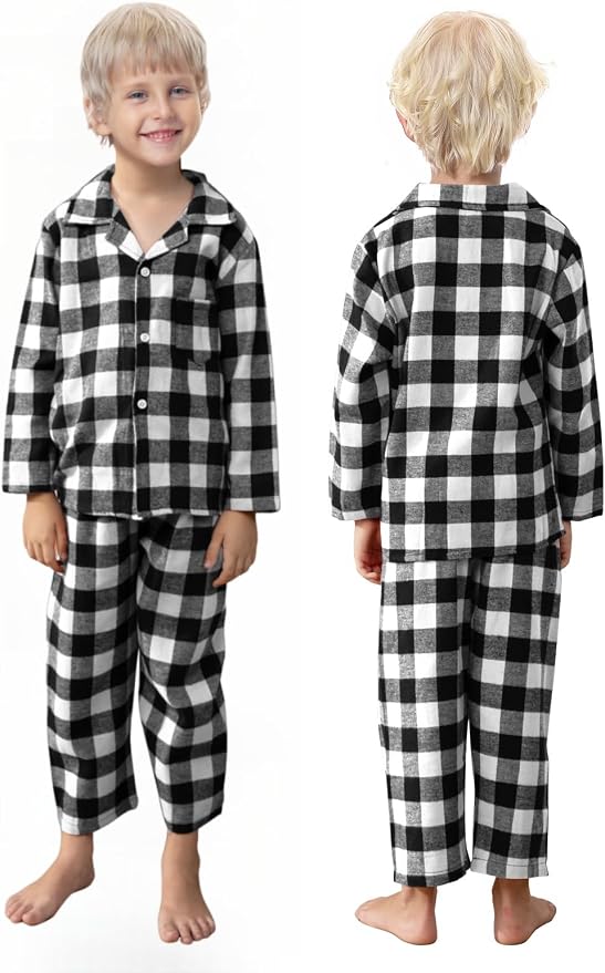 Schbbbta Kids Pajamas Set, Plaid Button Down Pjs - Image 3