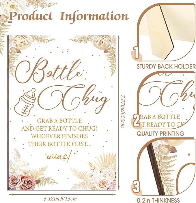 TrelaCo Cool Baby Shower Games Wooden Bottle Chug Sign Boho Theme Gift Sets and - Image 4