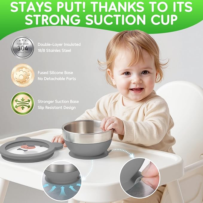 Suction Bowl and Spoon Set for Babies and Toddlers Non-Slip Silicone Suction - Image 2