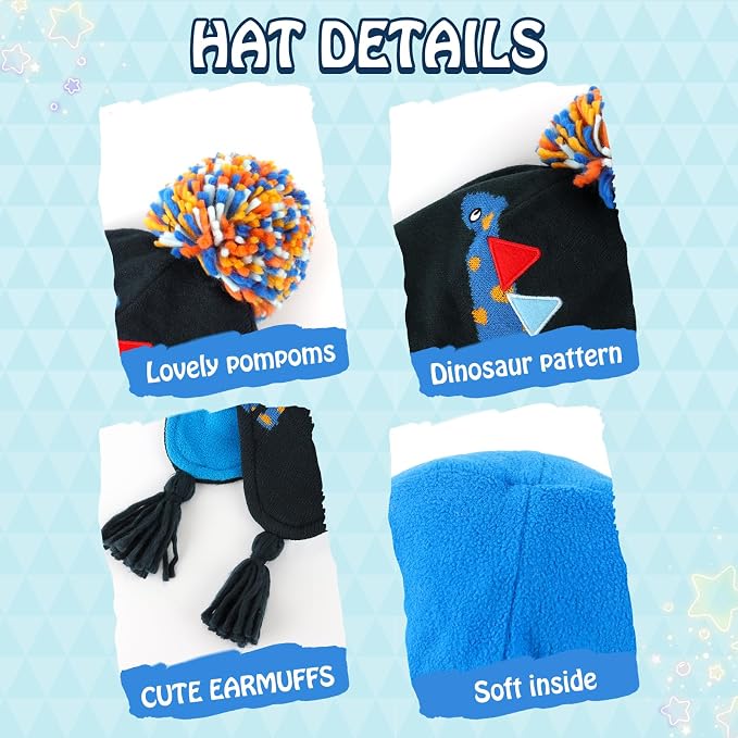 Duoyeree Kids Beanie Hat for Boys Girls Pom-pom Kint Hats Cozy Lining Winter - Image 4