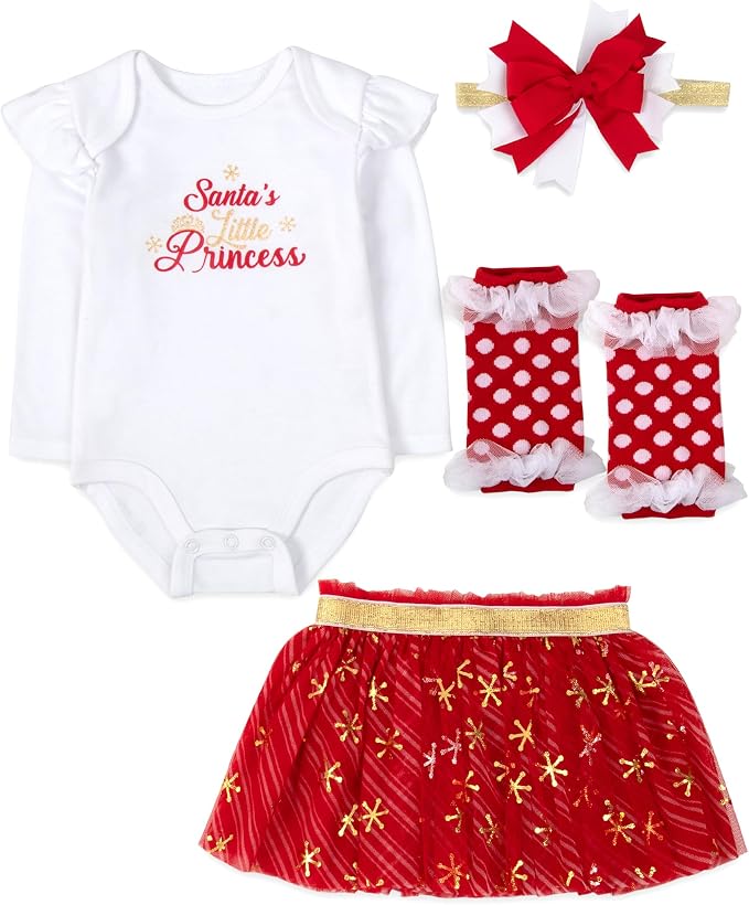 Baby Girl Holiday Outfit 4-Piece Set – Long Sleeve Bodysuit, Tutu Skirt & by BabyEssentialsNotJusttheBasics
