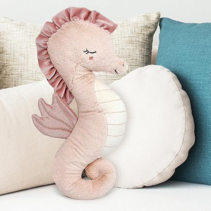 MON AMI Pink Seahorse Shaped Decor Pillow – 18x8”, Decorative Accent Throw - Image 2