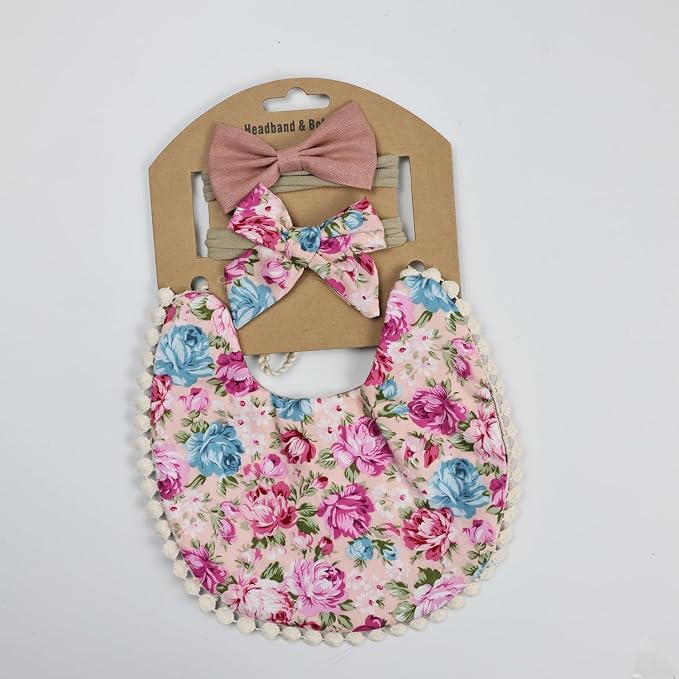 Baby Girls Floral Print Bibs, Reversible Burp Cloth Set - Image 7