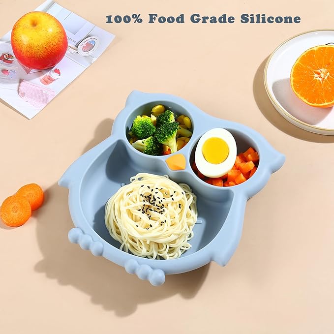 PandaEar Toddler Suction Plates, Stay Put Divided Baby Plates, Owl Shape - Image 6