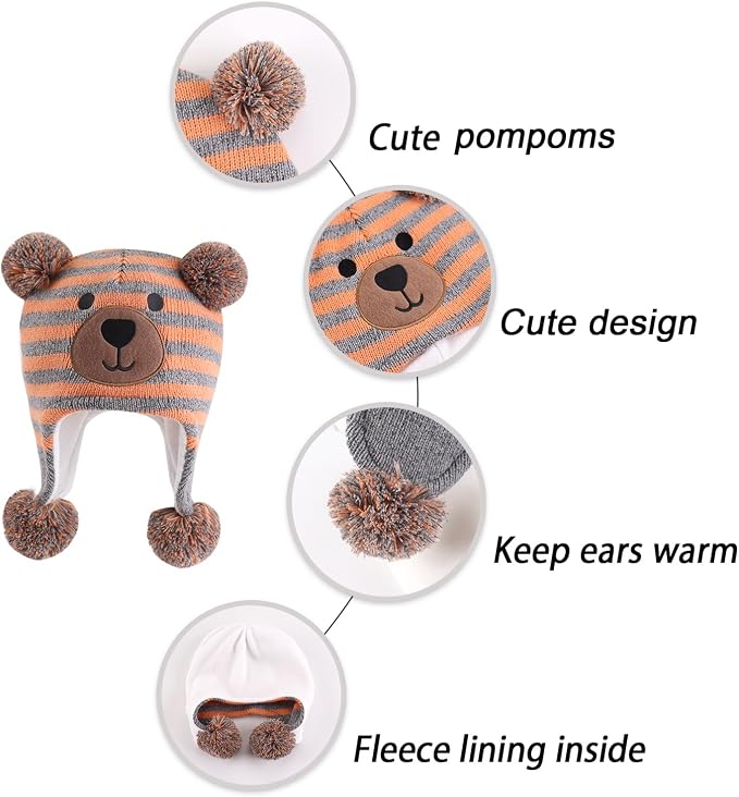 LANGZHEN Toddler Kids Infant Winter Hat, Earflap Knit Warm Cap Fleece Lined - Image 4