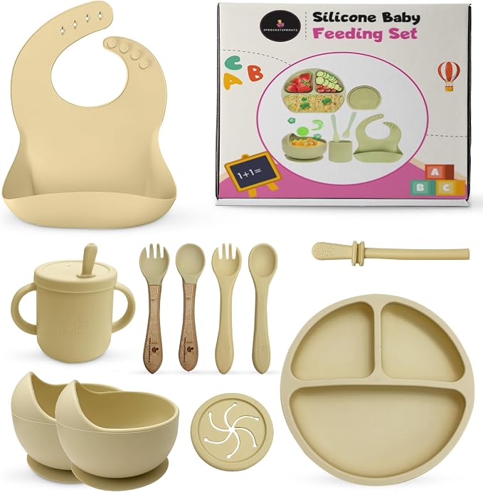 12-Piece Silicone Baby Feeding Set – Suction Bowl, Divided Plate, Utensils & by Unknown