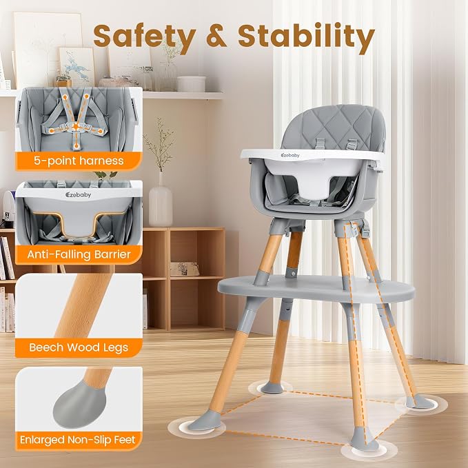 Ezebaby Baby High Chair, 8 in 1 Convertible High Chairs to Booster Seat/Toddler - Image 3