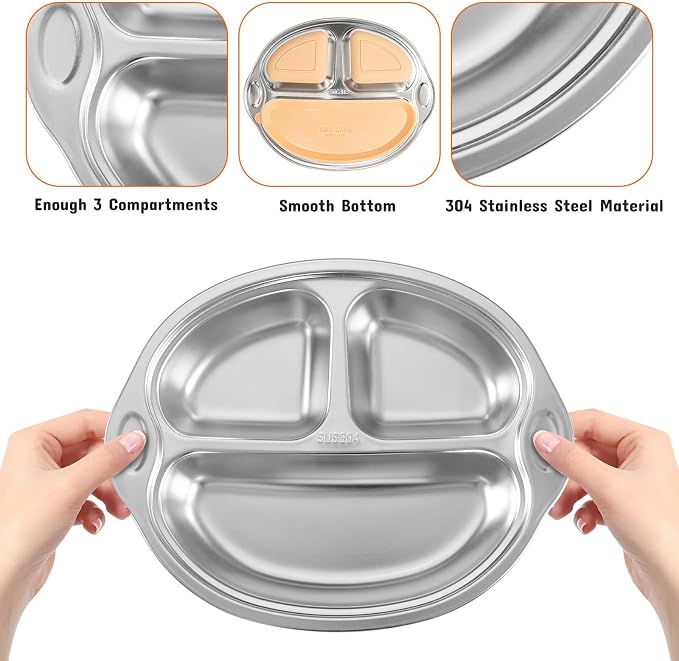 Stainless Steel Baby Suction Plates Divided Plates - Image 5