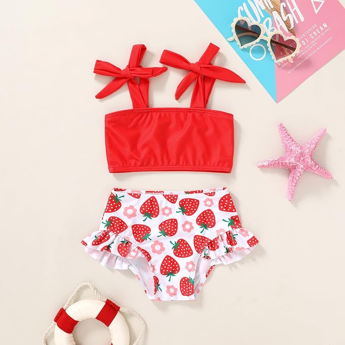 YOUNGER TREE Toddler Girls Two Pieces Swimsuit Color Block Stripe Swimwear - Image 2