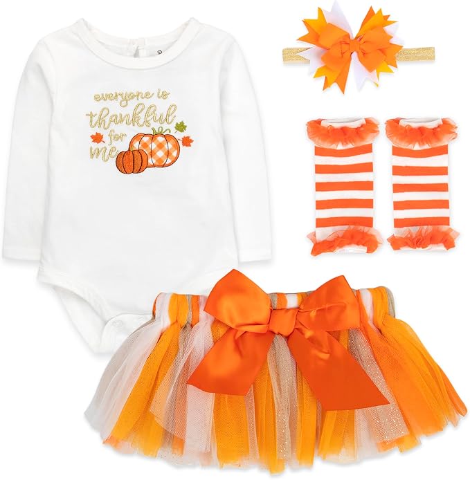 Baby Girl Holiday Outfit 4-Piece Set – Long Sleeve Bodysuit, Tutu Skirt & by BabyEssentialsNotJusttheBasics
