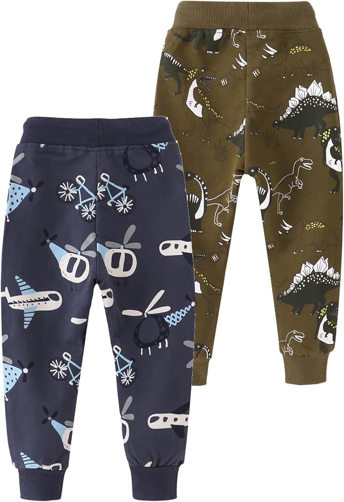 HUAER& Baby Boy's Jogger Pants Dinosaur Car Animal Print Drawstring Elastic - Image 2