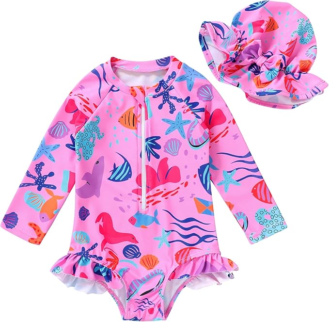 Infant Baby Girl Swimsuit One-Piece Long Sleeve Rash Guard by YOUNGERTREE
