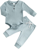 Newborn Baby Boy Girl Clothes Ribbed Knitted Long Sleeve Romper Pants Solid by MABABY