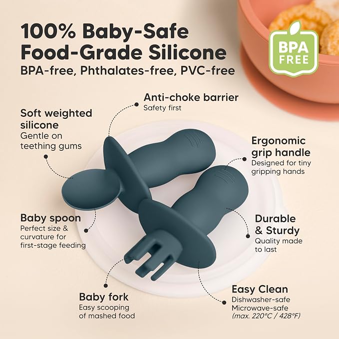KeaBabies 4-Pack Silicone Baby Spoons and Forks Set - Image 2