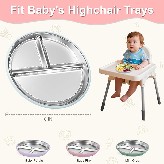 Bella's Friends Stainless Steel Kids Plates 8" Suction Plate - Image 2
