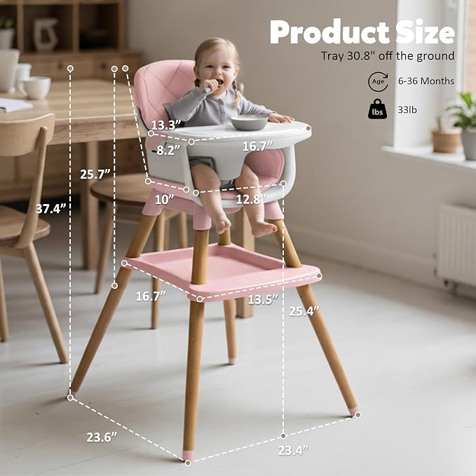 8 in 1 Wooden High Chairs for Babies Toddlers, Convertible to Booster Seat - Image 7