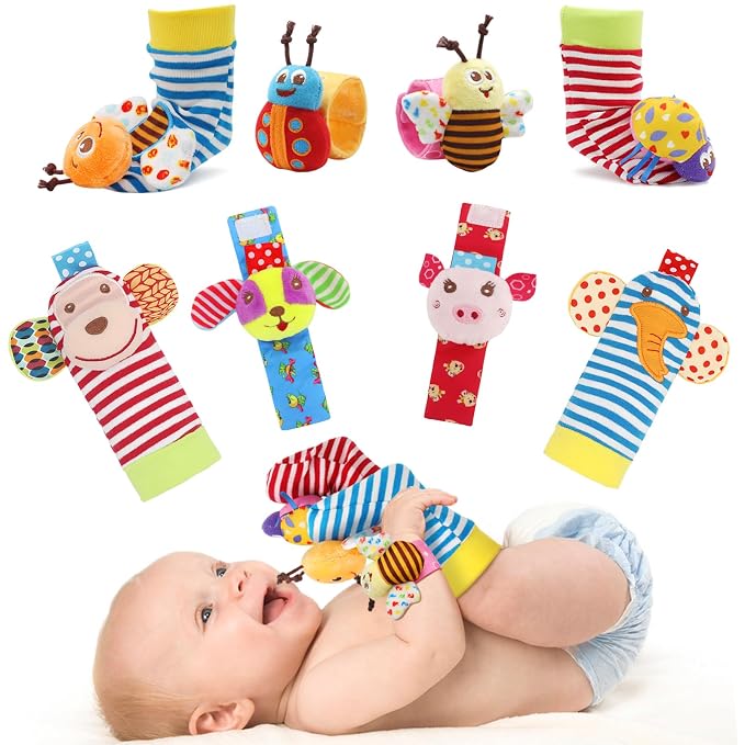 Bloobloomax Soft Baby Rattle Wrist Rattle Foot Finder Socks Set, Cotton and by BLOOBLOOMAX