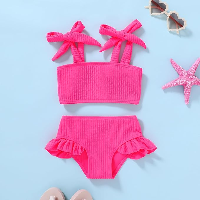 YOUNGER TREE Toddler Girls Two Pieces Swimsuit Color Block Stripe Swimwear - Image 2