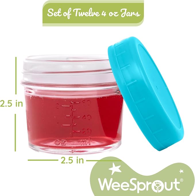WeeSprout Glass Baby Food Storage Jars w/Lids Snack, Reusable Small Containers - Image 3