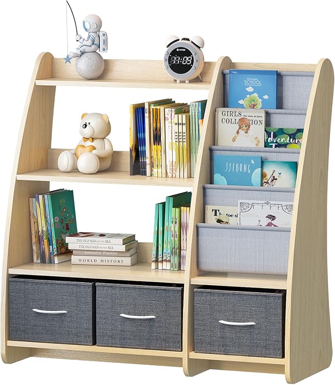 Kids Bookshelf Wood Toy Storage Organizer Cabinet Children Bookcase Toddler - Image 3