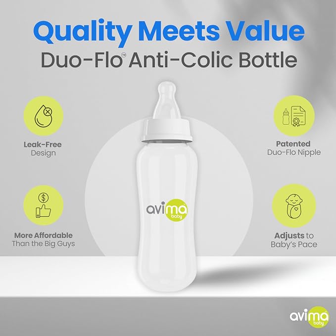 Avima Anti-Colic Baby Bottles – 10 oz, Medium Flow Nipples – BPA-Free, Standard - Image 2