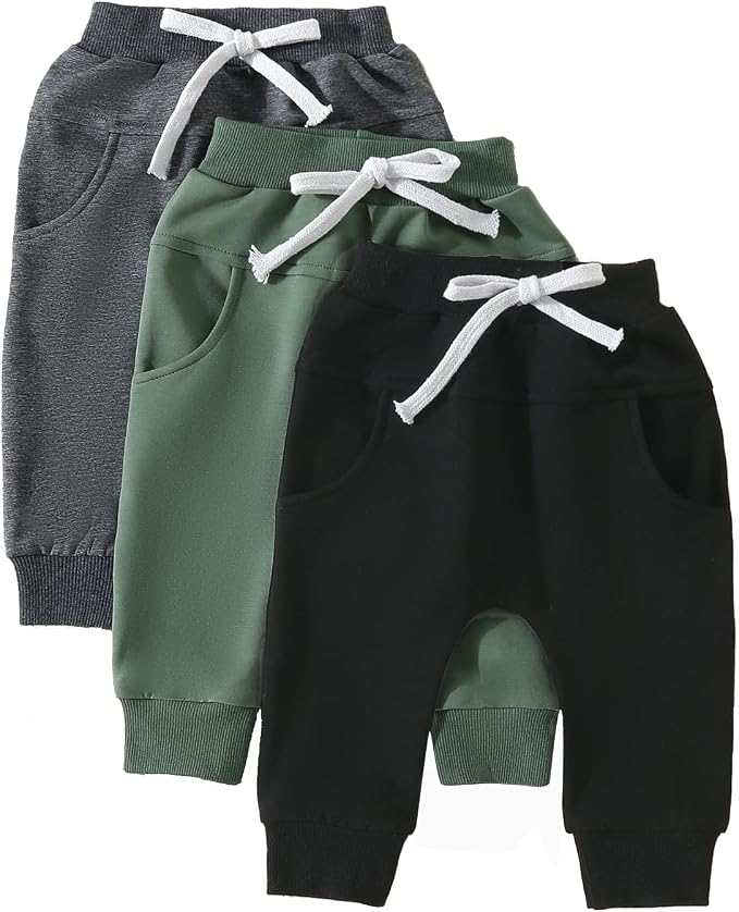 Sejardin Toddler Baby Boy Girl Pants 3 Pack Solid Color Elastic Waist Jogger by Sejardin