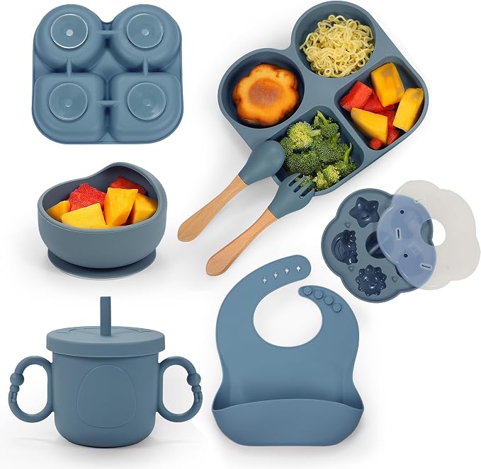 Silicone Feeding Set, Led Weaning Supplies, Food Tableware Suction Plate by MIICASA