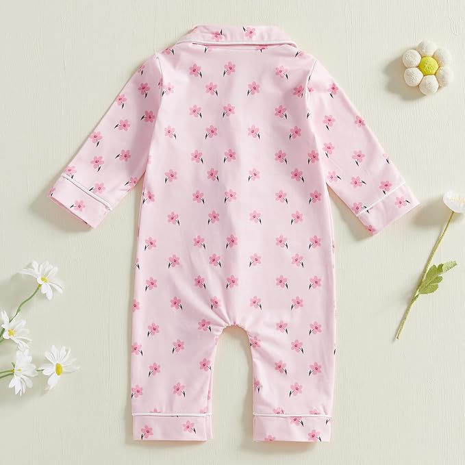 Balaflyie Baby Girl Button Down Pajamas Romper One-Piece Jumpsuit Long Sleeve - Image 2