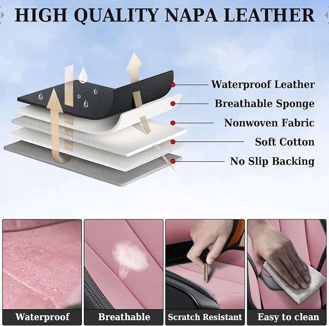 Coverado Universal Seat Covers Front, Waterproof Nappa Leather Car Seat Covers - Image 7