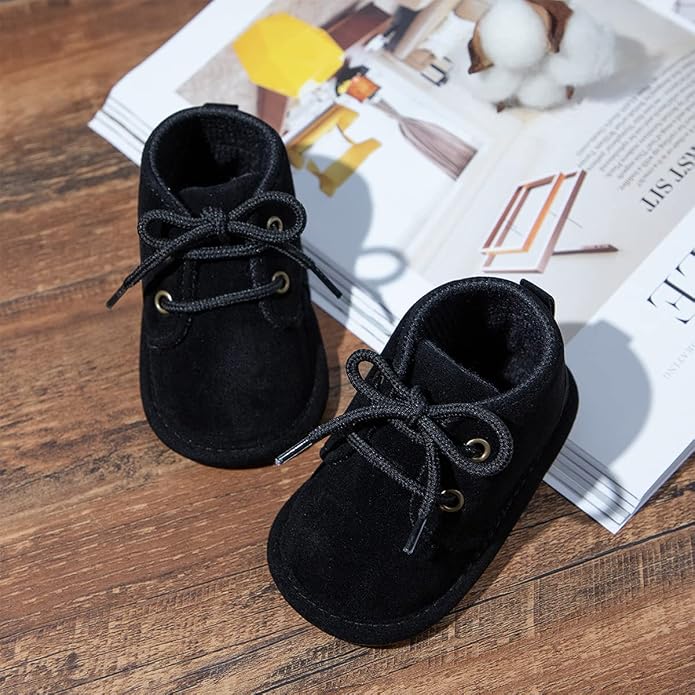 Baby Unisex Warm Snow Boots Newborn Leather Fur Lace Up Ankle Anti-Slip Rubber - Image 4