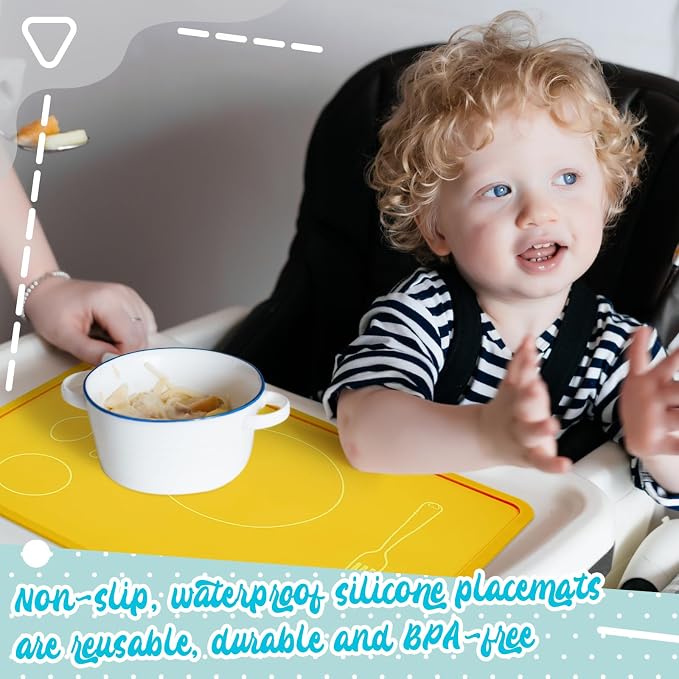 Zhehao 4 Pcs Montessori Kids Placemat 16 x 12'' Non Slip Baby Silicone Placemats - Image 5