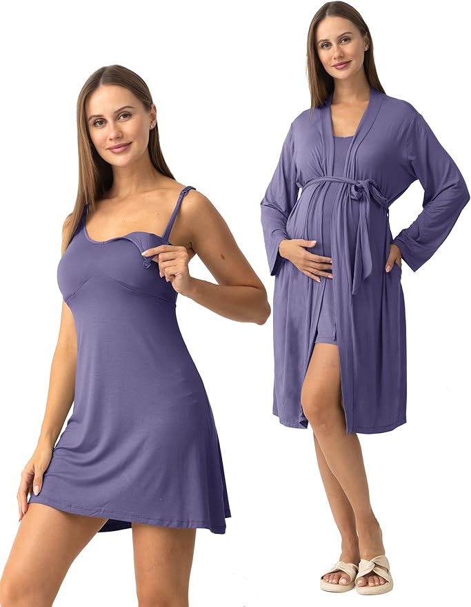 SUNNYBUY Women's Nursing Nightgown Maternity Robe Set, 3 in 1 Labor Delivery by SUNNYBUY