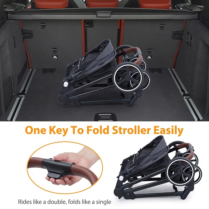 Tandem Double Stroller Newborn and Toddler, Foldable Twin Stroller - Image 6