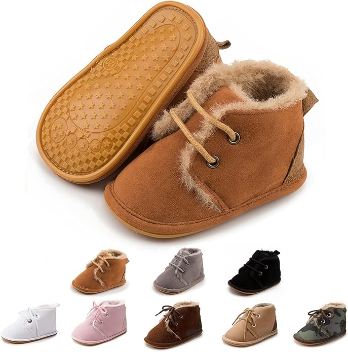 Baby Unisex Warm Snow Boots Newborn Leather Fur Lace Up Ankle Anti-Slip Rubber by ZoolarForBaby