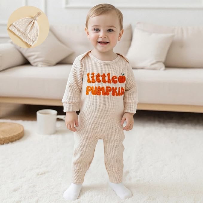 Newborn Infant Baby Boy Halloween Outfit Little Pumpkin Embroidery Romper - Image 3