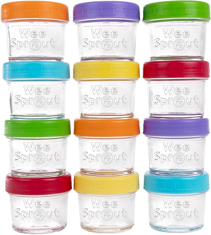 WeeSprout Glass Baby Food Storage Jars w/Lids Snack, Reusable Small Containers by WeeSprout