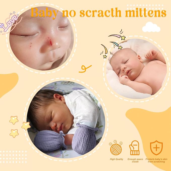 Pro Goleem Muslin Baby Mittens for Newborn, 100% Cotton No Scratch Soft - Image 3