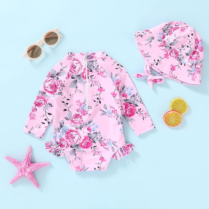 Infant Baby Girl Swimsuit One-Piece Long Sleeve Rash Guard - Image 3