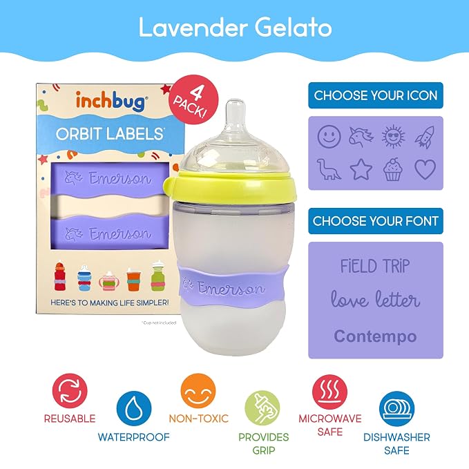 InchBug Orbit Labels Baby Bottle and Water Bottle Silicone Name Bands – - Image 3