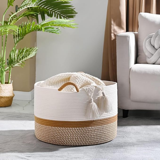 KAKAMAY Large Blanket Basket, Woven Baskets - Image 2