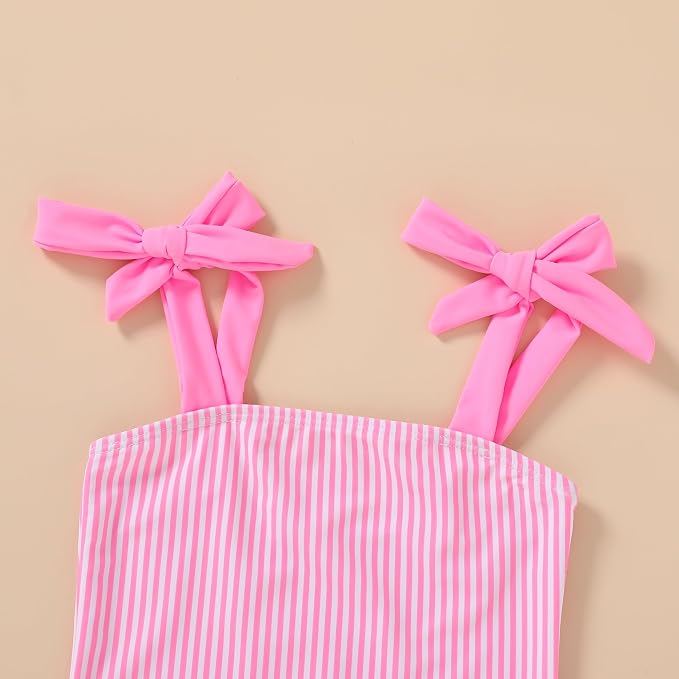 Happy Town Toddler Swimsuit Girl Solid Color Stripe One-Piece Baby Bathing Suits - Image 4