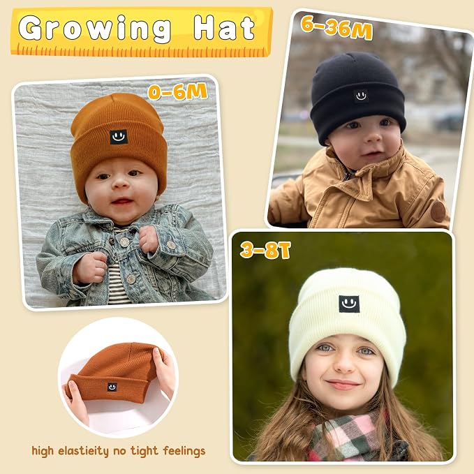 3 Packs Baby Beanie Cute Toddler Beanies Kids Winter Hat Boys Girls Warm Knit - Image 7