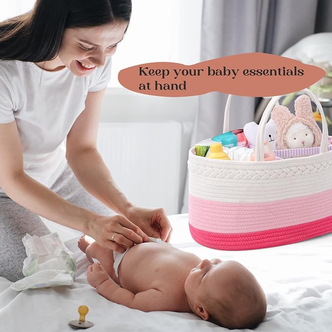 Baby Diaper Caddy Organizer, Extra Large Cotton Rope Nursery Diaper Basket - Image 8