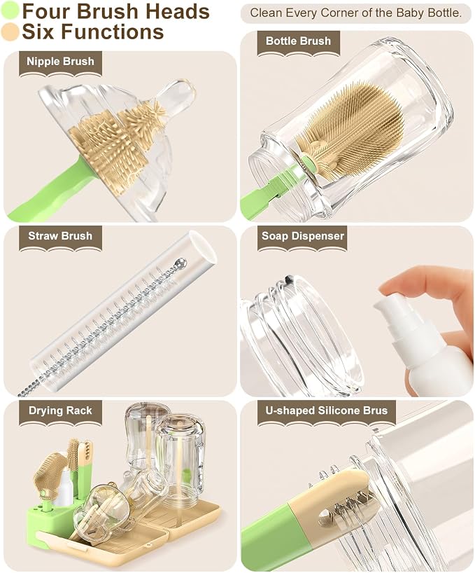 7 in 1 Baby Bottle Brush Set, BPA-Free Travel Bottle Cleaner Kit - Image 2