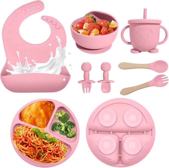 Baby Led Weaning Supplies, 8 Piece BPA-Free Silicone Feeding Set, Silicone by Catvegue