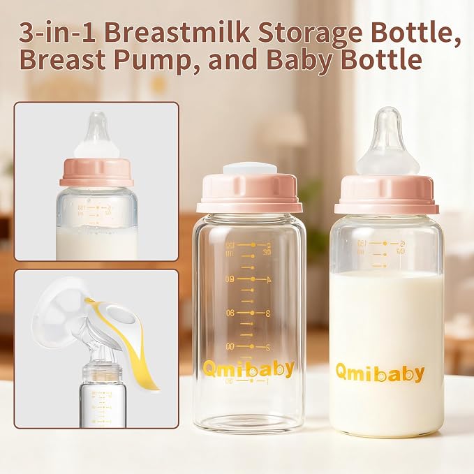 Natural Glass Baby Bottle 150ml 5oz Standard Neck Breast Milk Storage Bottles - Image 3