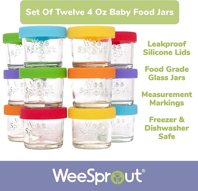 WeeSprout Glass Baby Food Storage Jars w/Lids Snack, Reusable Small Containers - Image 4