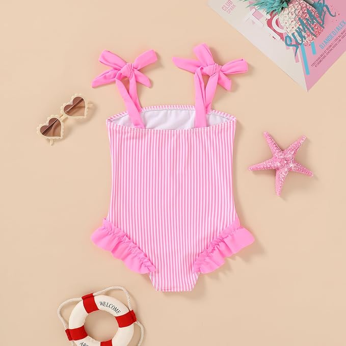 Happy Town Toddler Swimsuit Girl Solid Color Stripe One-Piece Baby Bathing Suits - Image 3
