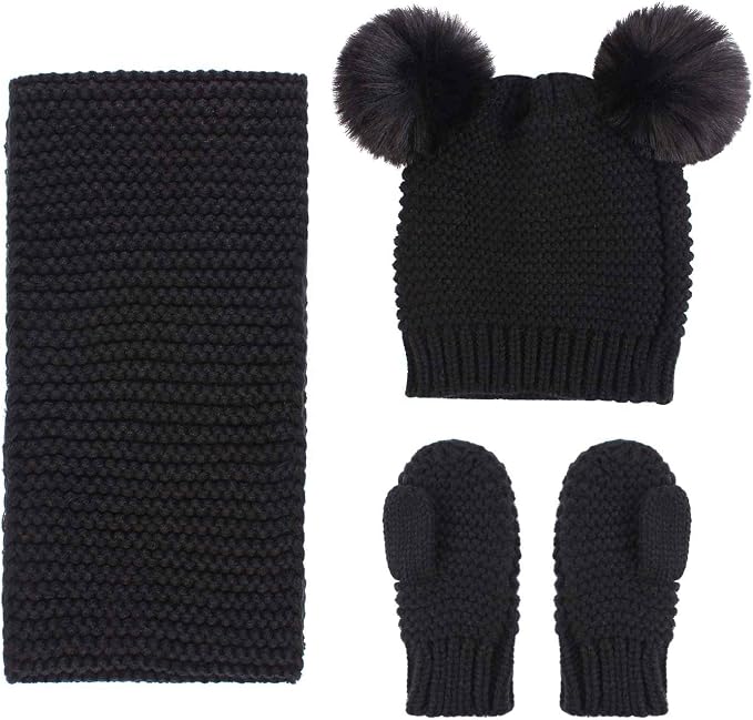 Duoyeree Baby Winter Hat Scarf Glove Beanie Set Girls Boys Pom Pom Knitted - Image 2