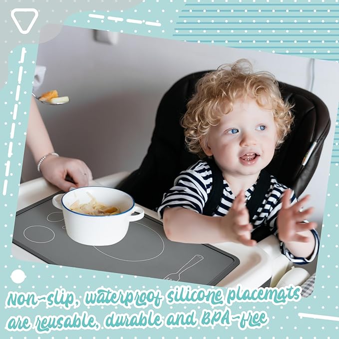 Zhehao 4 Pcs Montessori Kids Placemat 16 x 12'' Non Slip Baby Silicone Placemats - Image 5